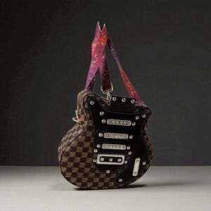 Designer Guitar-Shaped Brown and Black Bag